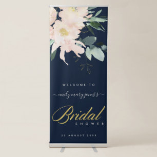 SOFT BLUSH FLORAL WATERCOLOR BRIDAL SHOWER WELCOME RETRACTABLE BANNER