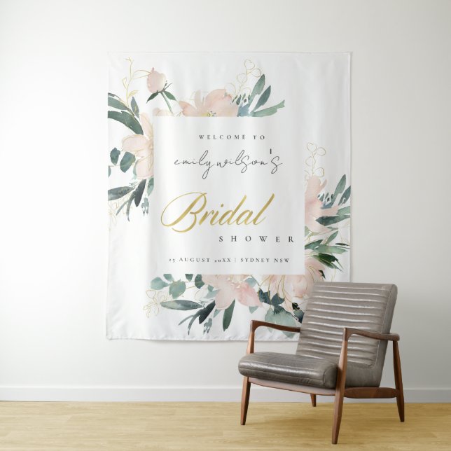 SOFT BLUSH FLORAL WATERCOLOR BRIDAL SHOWER WELCOME TAPESTRY (In Situ)