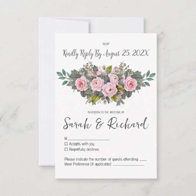 Soft Blush Floral Wedding RSVP Card (Front)