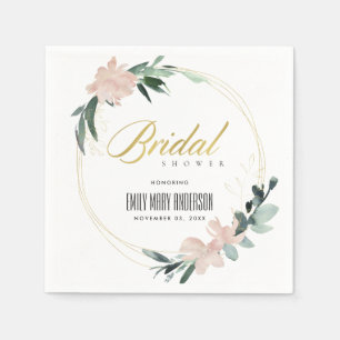 SOFT BLUSH FLORAL WREATH WATERCOLOR BRIDAL SHOWER NAPKIN