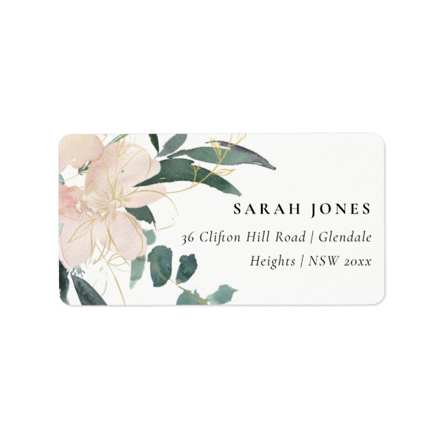 SOFT BLUSH GOLD FLORAL BUNCH WATERCOLOR  ADDRESS LABEL (Front)