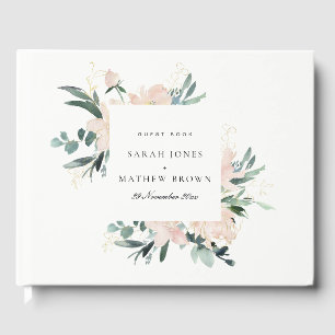 SOFT BLUSH GOLD FLORAL FRAME WATERCOLOR WEDDING GUEST BOOK
