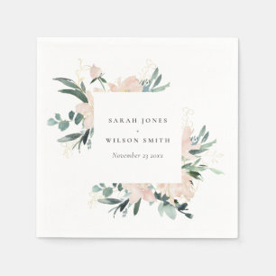 SOFT BLUSH GOLD FLORAL FRAME WATERCOLOR WEDDING NAPKIN