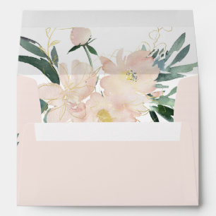SOFT BLUSH GOLD FLORAL WREATH WATERCOLOR ADDRESS ENVELOPE