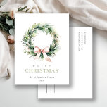 Soft Blush Green Christmas Wreath Watercolor Holiday Postcard<br><div class="desc">If you need any further customisation please feel free to message me on yellowfebstudio@gmail.com.</div>