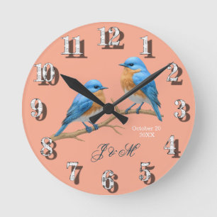 Soft Blush Lovebirds Romantic Bluebirds Wedding Round Clock