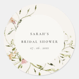 Soft Blush Meadow Floral Wreath Bridal Shower Classic Round Sticker