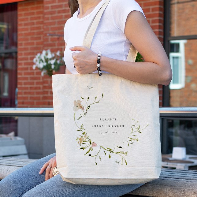 Soft Blush Meadow Floral Wreath Bridal Shower Tote Bag (Creator Uploaded)