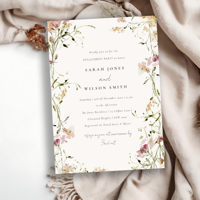 Soft Blush Meadow Watercolor Floral Engagement Invitation (Creator Uploaded)