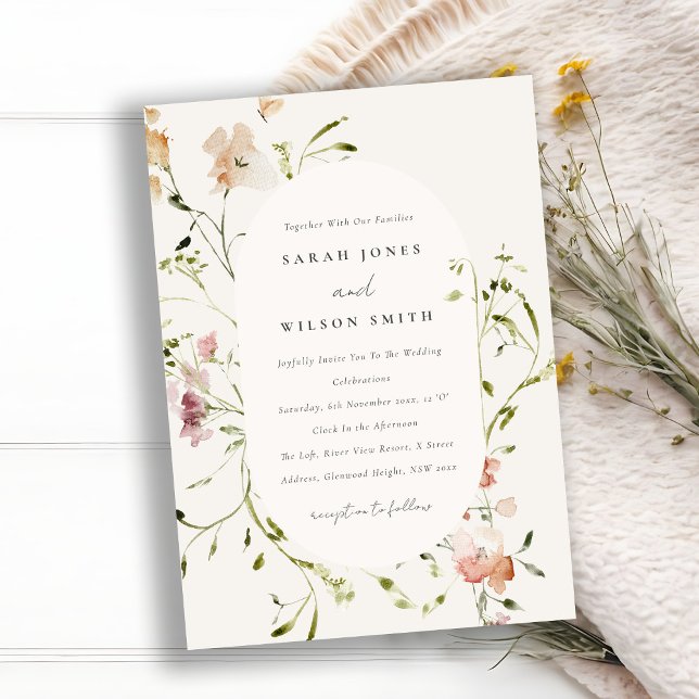 Soft Blush Meadow Watercolor Floral Frame Wedding Invitation (Creator Uploaded)