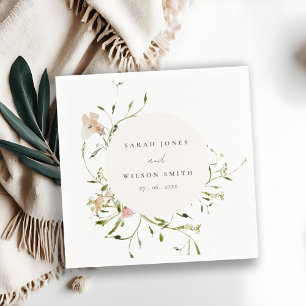 Soft Blush Meadow Watercolor Floral Wreath Wedding Napkin