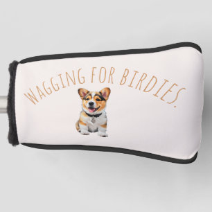 Soft Blush-Neutral Corgi 'Wagging for Birdies'  Golf Head Cover