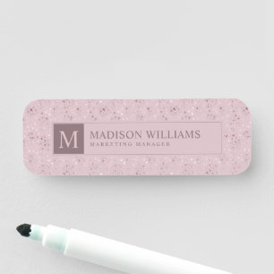 Soft Blush Pastel Pink Gold Dots Glitter Pattern Name Tag