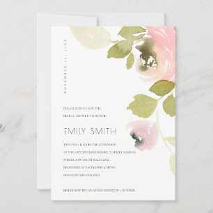 SOFT BLUSH PEACH GREEN FLORAL BRIDAL SHOWER INVITE