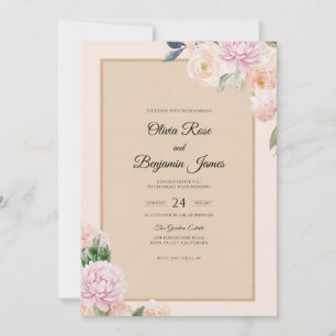 Soft Blush Peach Watercolor Wedding Invitation
