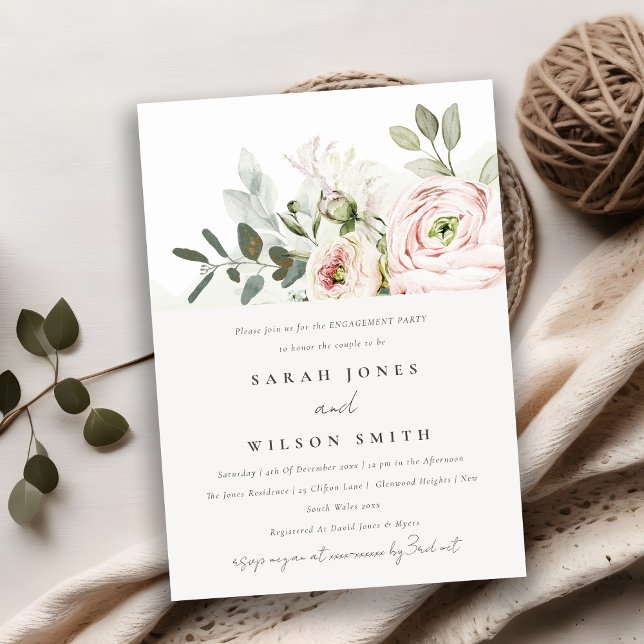 Soft Blush Peonies Eucalyptus Foliage Engagement Invitation (Creator Uploaded)