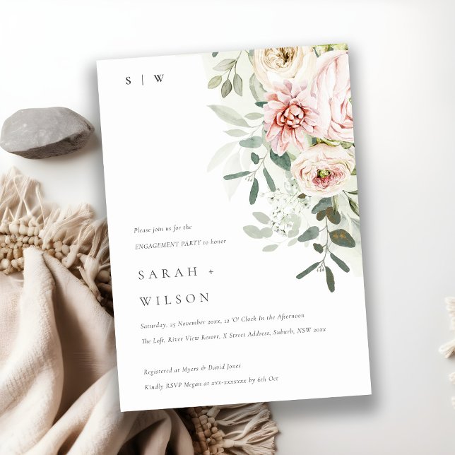 Soft Blush Peonies Eucalyptus Foliage Engagement Invitation (Creator Uploaded)