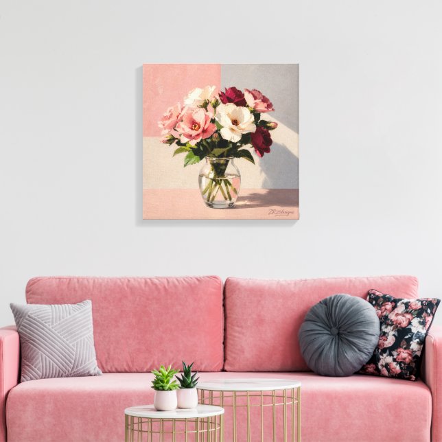 Soft Blush Peonies Vase Canvas Print (Insitu(LivingRoom))
