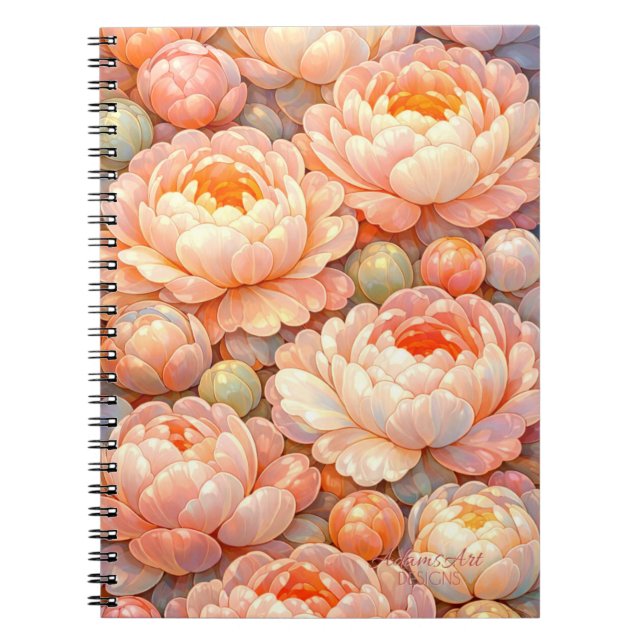 Soft Blush Peony Bloom Floral Notebook (Front)