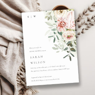 Soft Blush Peony Eucalyptus Foliage Bridal Shower Invitation