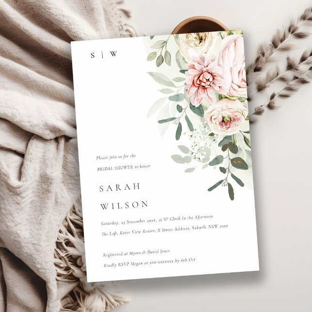 Soft Blush Peony Eucalyptus Foliage Bridal Shower Invitation (Creator Uploaded)
