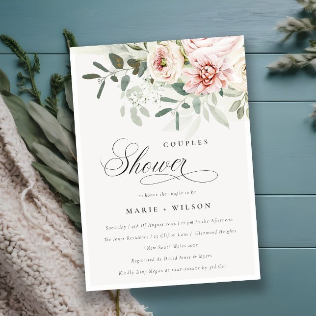 Soft Blush Peony Eucalyptus Foliage Couples Shower Invitation (Creator Uploaded)
