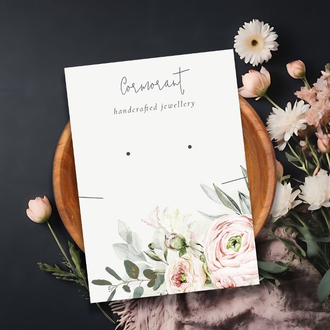 Soft Blush Peony Floral Earring Necklace Holder Business Card (Creator Uploaded)
