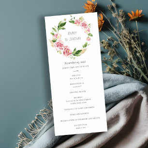 SOFT BLUSH PEONY FLORAL WEDDING CEREMONY PROGRAM MENU
