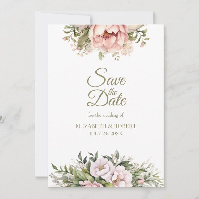 Soft Blush Peony Save The Date Card (Front)