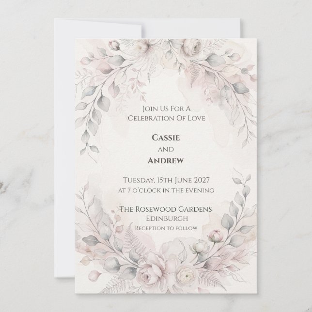 Soft Blush Peony Wedding Invitation (Front)