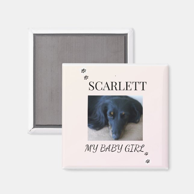 Soft Blush Pet Photo with Paw Print Accents Magnet (Front/Back)