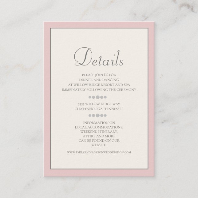 Soft Blush Pink and Cream Wedding Details Card (Front)
