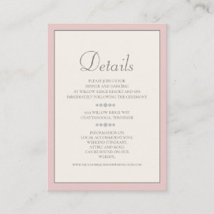 Soft Blush Pink and Cream Wedding Details Card