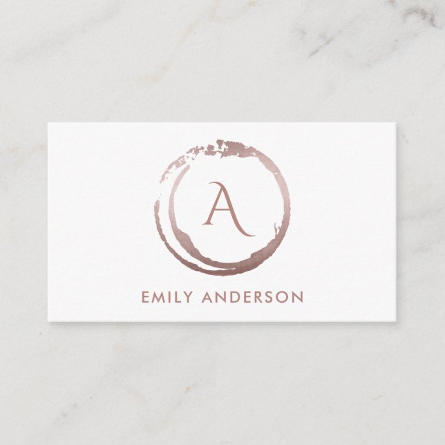 SOFT BLUSH PINK BRUSH MARK CIRCLE LOGO MONOGRAM BUSINESS CARD (Front)