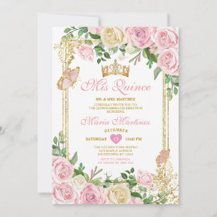 Soft Blush Pink Crown Girl Quinceañera 15 Party Invitation