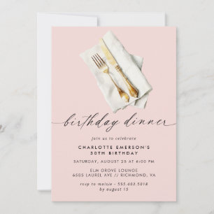 Soft Blush Pink   Cute Girly Birthday Dinner Party Invitation