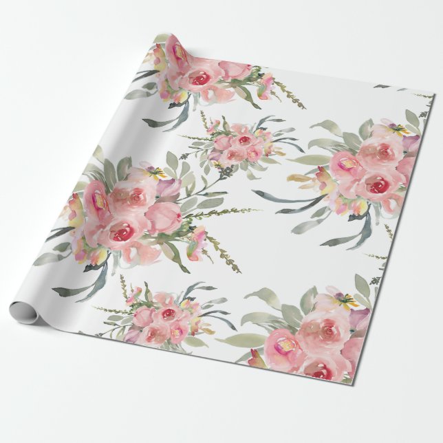 Soft Blush Pink Elegant Feminine Floral Wedding Wrapping Paper (Unrolled)
