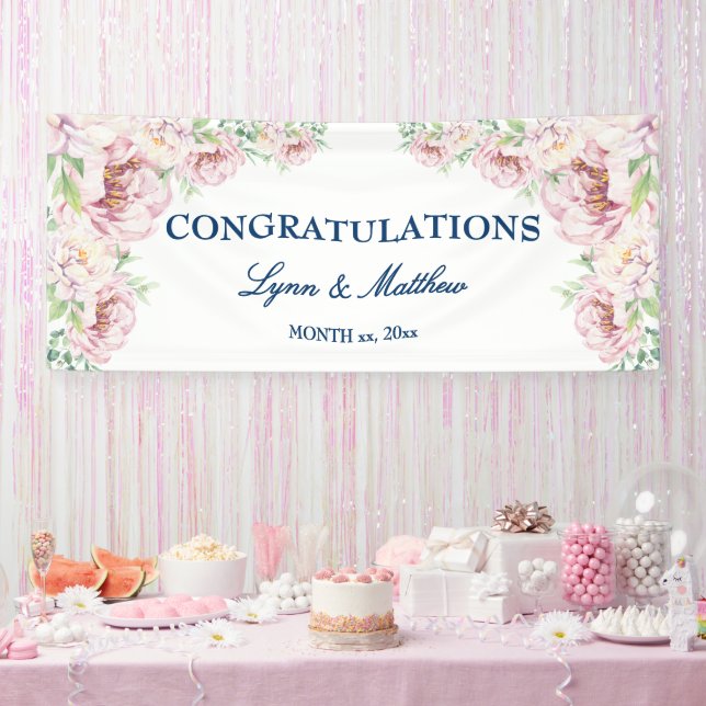 Soft Blush Pink Elegant Floral Wedding Banner (Party)