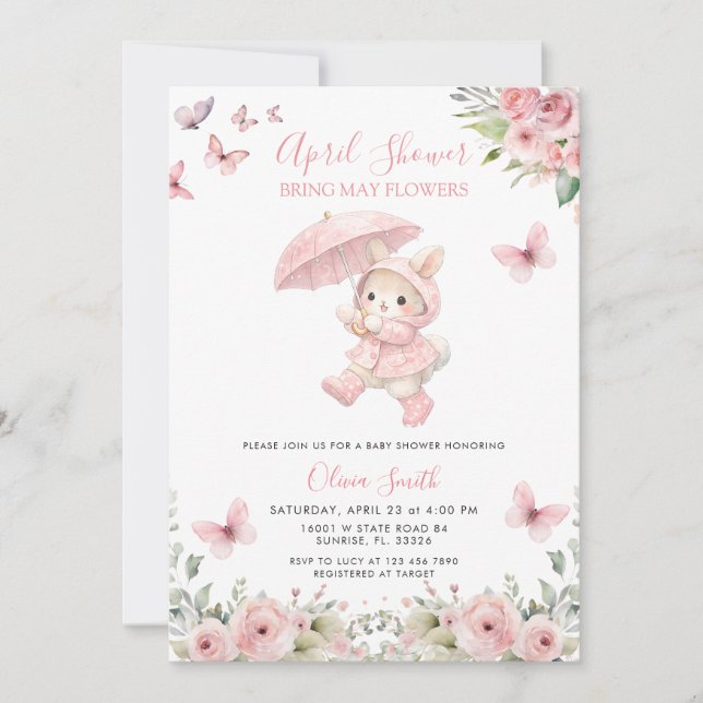 Soft Blush Pink Floral April Baby Shower  Invitation (Front)
