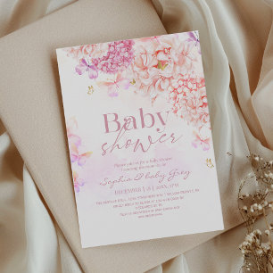 Soft Blush Pink Floral Garden Girl Baby Shower Invitation