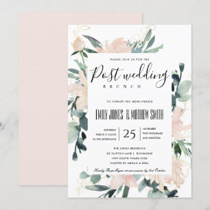 SOFT BLUSH PINK FLORAL GOLD POST WEDDING BRUNCH INVITATION