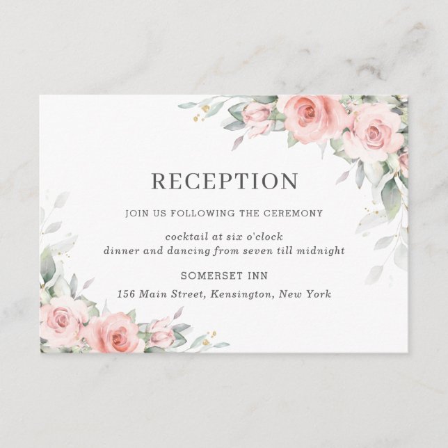 Soft Blush Pink Floral Greenery Wedding Reception Enclosure Card (Front)