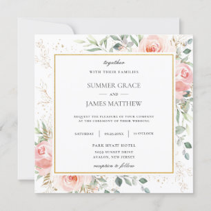Soft Blush Pink Floral Greenery Wedding Square  Invitation