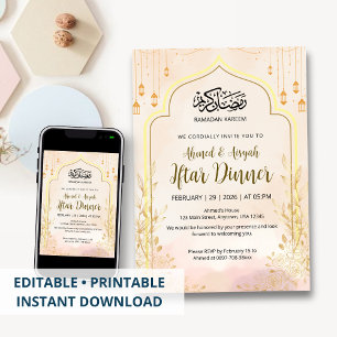 Soft Blush Pink Floral Ramadan Iftar Dinner Invitation