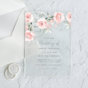 Soft Blush Pink Floral Wedding  Acrylic Invitations