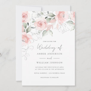 Soft Blush Pink Floral Wedding Invitation