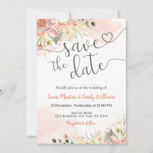 Soft Blush Pink Floral Wedding Save the Date Card