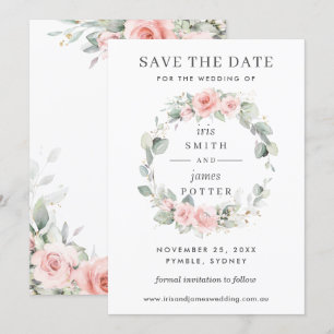 Soft Blush Pink Floral Wedding Save the Date Card