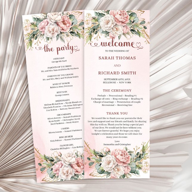 Soft Blush Pink Flowers Eucalyptus Wedding Program Programme (Soft Blush Pink Flowers Eucalyptus Wedding Program)