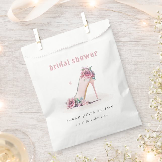 Soft Blush Pink High Heels Floral Bridal Shower Favour Bags (Clipped)